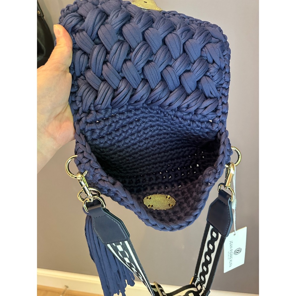 Jean-Pierre Klifa Navy Blue Crochet Crossbody Bag Tassel Guitar Strap NEW - Picture 8 of 8
